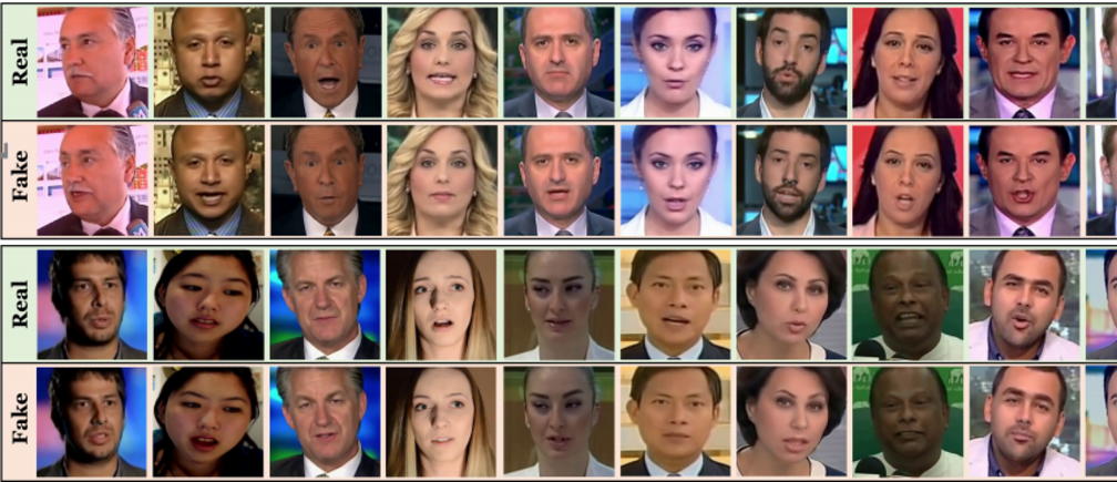 World Economic Forum display of deepfake images next to their real counterparts